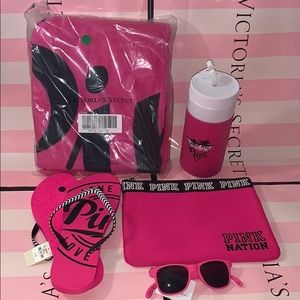 VS PINK beach bundle PINK towel bottle flip flops